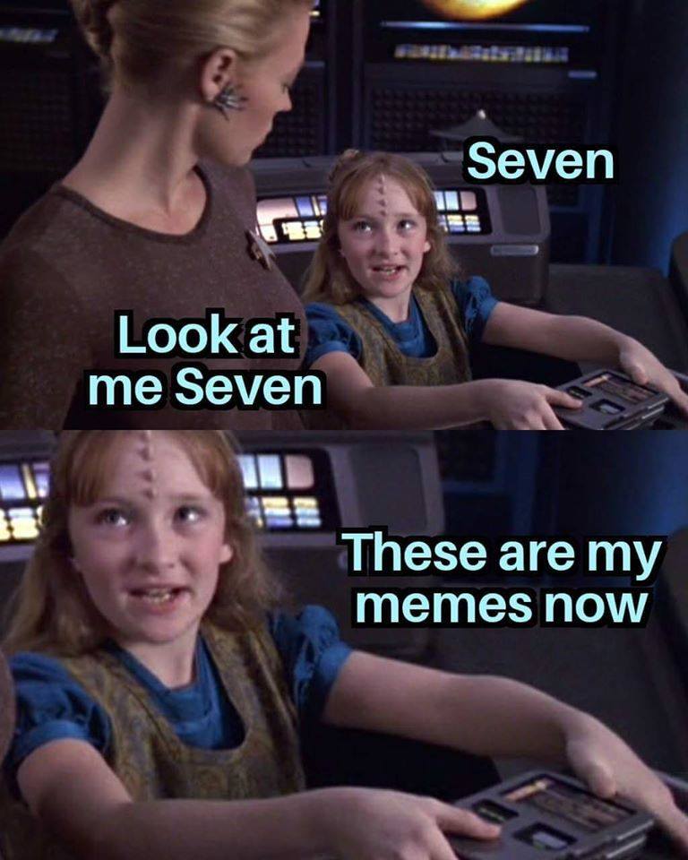 The meme features a young girl from the TV show "Star Trek: The Next Generation" looking at a device that displays a list of memes. The text on the device reads "These are my memes now" and "I'm not going to get a job". The meme is a humorous take on the idea of someone becoming a meme and losing their ability to contribute to society.
